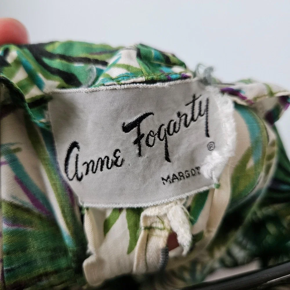 Anne Fogarty Vtg 50s 60s Tropical Palm Leaf Hawaiian Fit Flare Dress Green XS - Picture 8 of 8